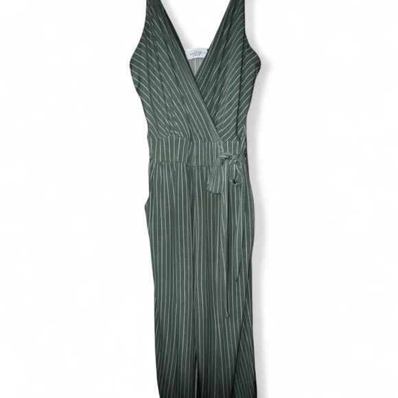 unbranded Pants - Kaleigh (Kaileigh) Green Striped Wrap Jumpsuit – Tie Waist Wide-Leg
